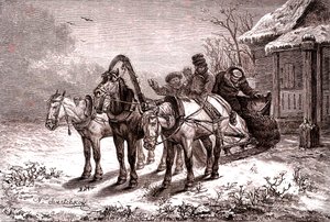 Russie. Relais de poste en 1865. Maison de poste. 1865 (gravure) - Nicolas Gregorovitch Svertschkoff