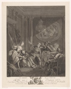 Un violoniste et deux jeunes femmes dans un intérieur, un homme assis regarde - Nicolas Joseph Voyez