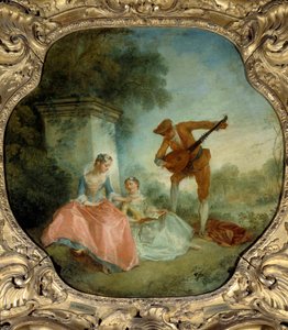 La leçon de musique Peinture de Nicolas Lancret (1690-1743) 18ème siècle Dim. 0,89x0,9 m.
