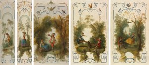 Panneaux muraux : Le Jardinier, Horticulture, La Vigne, La Balançoire, La Balançoire - Nicolas Lancret