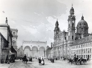 Palais royal, salle des maréchaux et église des Théatins à Munich, première moitié du XIXe siècle - Nicolas Marie Joseph Chapuy