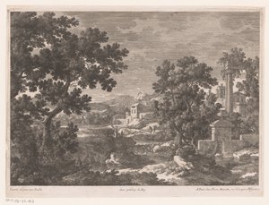 Paysage avec source antique près de la rivière