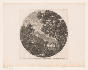 Paysage avec des promeneurs et des bergers avec un troupeau