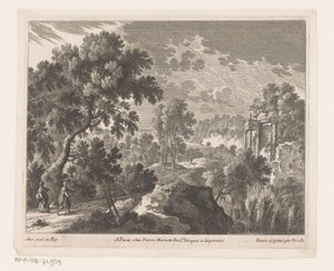 Paysage avec homme et femme marchant près d