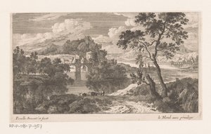 Paysage fluvial avec un pont à deux arches
