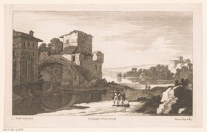 Paysage fluvial avec ruine et pont en arc - Nicolas Perelle