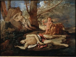 Écho et Narcisse illustration pour la légende qui a inspiré Ovide dans "Les Métamorphoses" Peinture de Nicolas Poussin - Nicolas Poussin