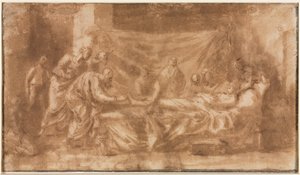 Extrême-Onction (recto), Trois têtes et autres croquis (verso), 1643-1644 - Nicolas Poussin