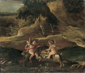 Putti se battant sur des chèvres - Nicolas Poussin
