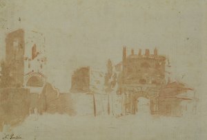 Vue de Rome (lavis sépia sur papier)