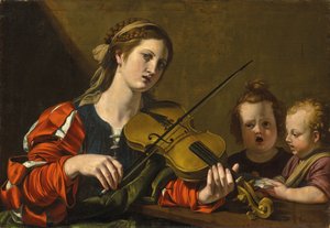 Une femme jouant du violon avec deux enfants chantant - Nicolas Tournier