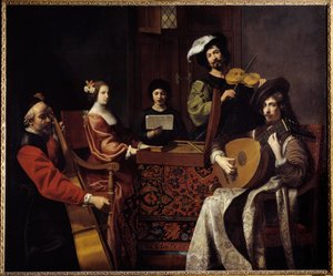 Musique baroque : « Le concert » Musiciens jouant des instruments à cordes