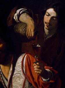 Serviteur versant du vin, détail de la Rencontre des buveurs, par Nicolas Tournier - Nicolas Tournier