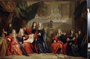 Prévôts et magistrats de la ville de Paris discutant du dîner de célébration du roi Louis XIV à l