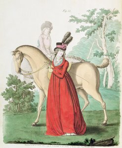 Une dame sortant à cheval en tenue de cavalière de la Galerie de la mode de Nikolaus Heideloff, Vol II, juin 1795