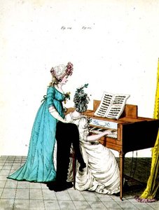 Fig. 104 et 105, planche de mode de la Galerie de la Mode de N. Heideloff, juillet 1798