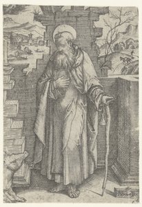 Saint Antoine le Grand avec une croix en tau et un cochon