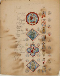 Copies de mosaïques paléochrétiennes, ainsi que des notes sur les couleurs