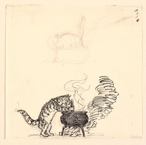 Illustration pour "Le gros chat" et esquisse
