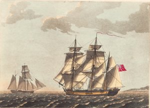 Une galéasse et un navire anglais sous le vent