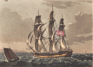 Un bateau de pilotage et une frégate danoise par un brouillard - Niels Truslew