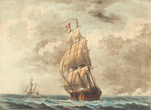 Un navire de guerre danois naviguant par un brouillard