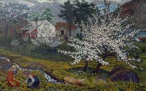 Pommier en fleurs, ferme de Strømsbo, vers 1912