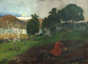 Nuit de printemps dans le jardin (Travail de nuit dans le jardin) - Nikolai Astrup