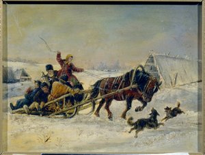 Mardi gras (Après les festivités, une femme raccompagne les hommes ivres sur son traîneau à cheval) - Nikolai Egorevich Sverchkov
