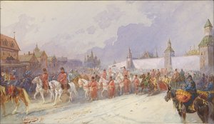 Entrée de la famille capturée de Kuchum Khan à Moscou. 1599, 1891 - Nikolai Nikolayevich Karasin