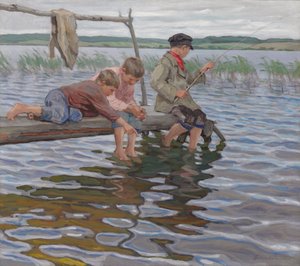 Garçons Pêchant sur un Quai - Nikolai Petrovich Bogdanov Belsky