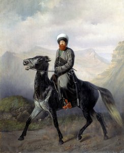 Portrait équestre de Chamil, chef des tribus musulmanes du Caucase nord - Nikolai Yegorovich Sverchov