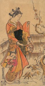 Une jeune dame dans un jardin - Nishimura Shigenaga