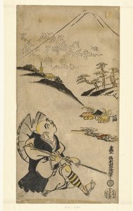 Le poète-prêtre Saigyo Hoshi regardant le mont Fuji - Nishimura Shigenaga
