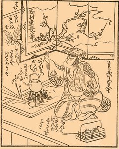 Homme avec une bouilloire sur un poêle - Nishimura Shigenaga