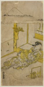 Jeune femme endormie avec le mont Fuji au-dessus - Nishimura Shigenaga