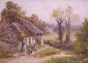 Une mère et un enfant dans un jardin de cottage