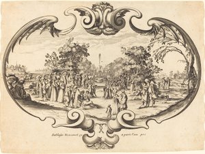 Conception pour un éventail : Figures courtoises dans un paysage - Noël Cochin