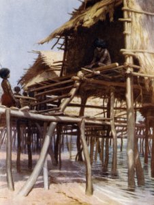 Dans les habitations sur pilotis à Hanuabada, Port Moresby, Nouvelle-Guinée britannique - Norman Hardy