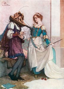 La douce Katherine. La Mégère apprivoisée - Acte II, scène 1 (lithographie couleur)
