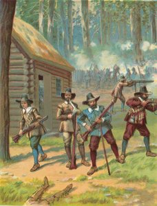 Les Pèlerins combattant les Indiens - North American