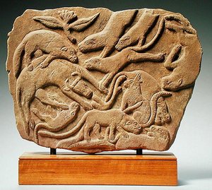 Relief représentant des chiens abattant une vache, 4e-5e siècle - Nubian Nubian