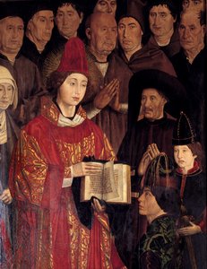 Polyptyque de Saint Vincent (Paineis de Sao Vicente de Fora). Portrait de Saint Vincent et Henri le Navigateur (1394-1460), Prince du Portugal. Peinture par Nuno Goncalves, peintre portugais du 15ème siècle. Musée National d