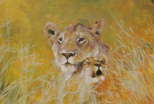 Mother and Baby I (Lions) 1995 (encres, acryliques et crayons sur papier) - Odile Kidd