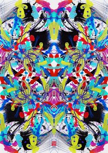 Motif floral bleu rouge jaune Zen, 2023 - Odilia W. Y. Fu