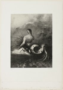 Sirène sortant des vagues, vêtue de flammes, planche 4 de 8 de "Les Origines"