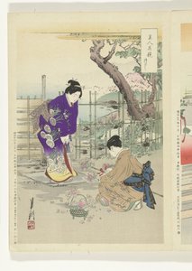 Arrangement floral dans le jardin (Comparaisons entre beautés et fleurs) - Ogata Gekko