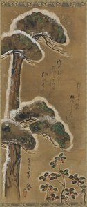 Pin et arbuste chargés de neige, période Edo, daté 1741 - Ogata Kenzan