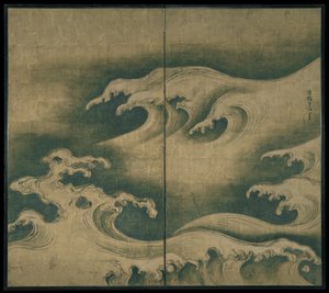 Vagues rugueuses, paravent à deux panneaux, vers 1704-9