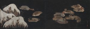 Canards sur un étang hivernal - Ogawa Haritsu